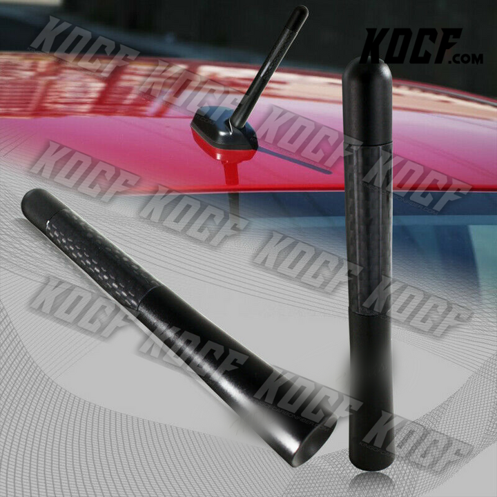 Universal JDM 4.75" Carbon Fiber Polished Black Aluminum Screw-On Short Antenna - KOCF.com - Car Parts