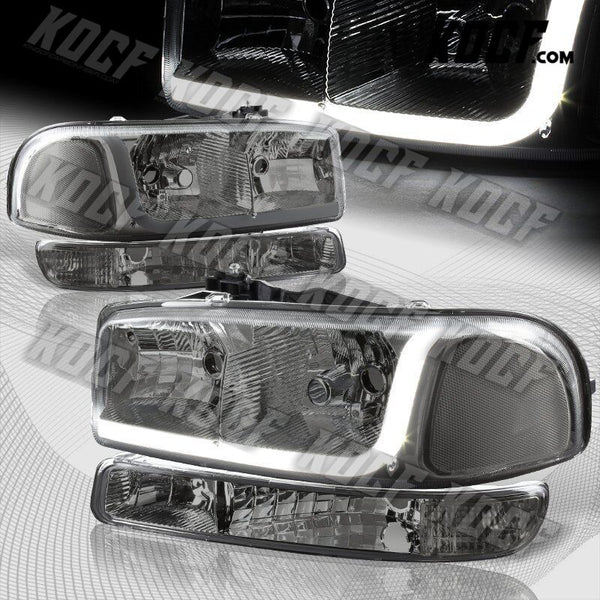 For 1999-2006 GMC Sierra 1500 2500 DRL LED Smoke Clear Headlights+Bumper 4PCS