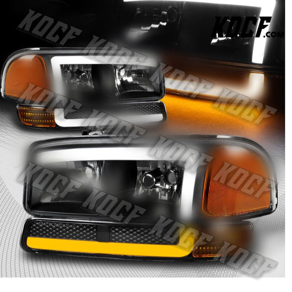 For 1999-2007 GMC Sierra Yukon DRL LED Black Amber Headlights+Bumper Lamps 4PCS - KOCF.com - Car Parts