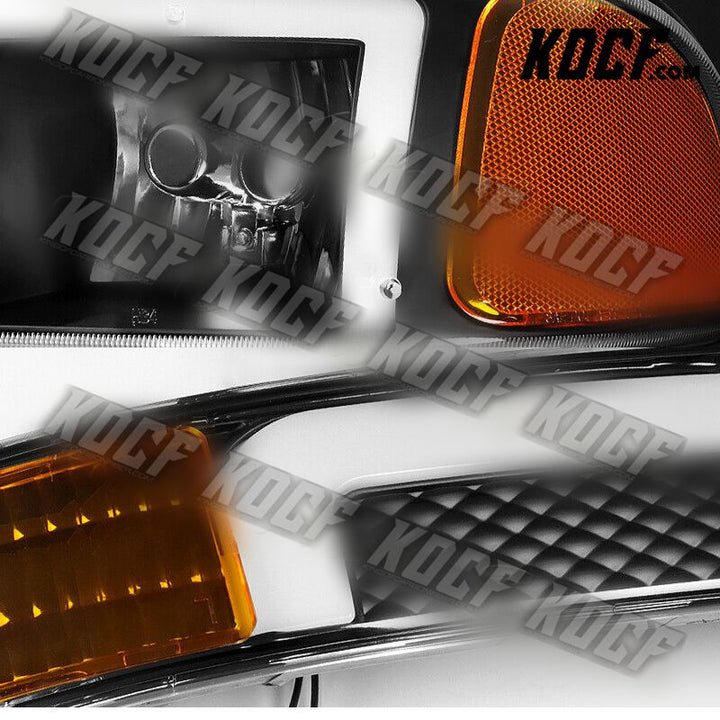 For 1999-2007 GMC Sierra Yukon DRL LED Black Amber Headlights+Bumper Lamps 4PCS - KOCF.com - Car Parts