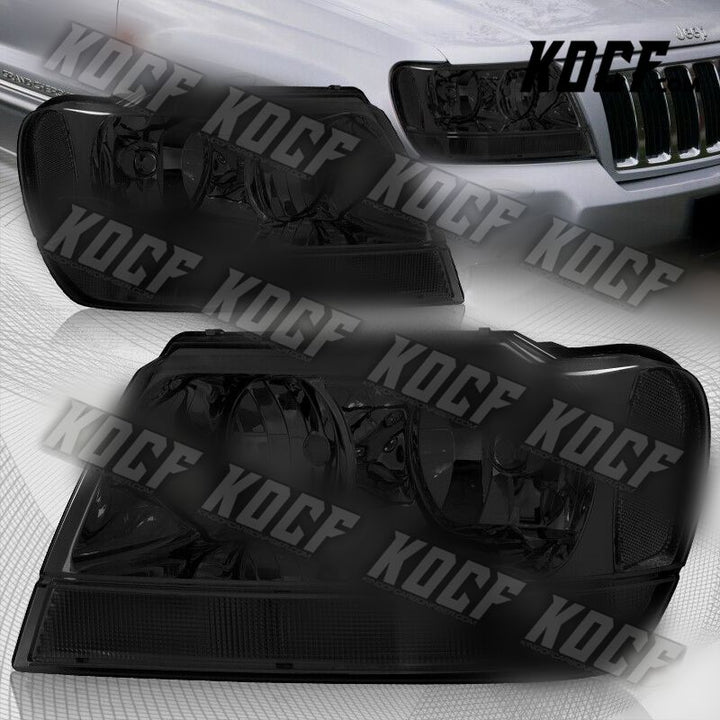 For 99-04 Jeep Grand Cherokee Smoke Lens Headlights W/ Clear Reflector Lamps - KOCF.com - Car Parts