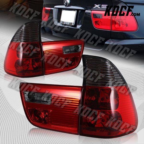 For 2000-2006 BMW X5 Chrome Housing Red/Smoke Lens Rear Brake Tail Lights Lamps - KOCF.com - Car Parts