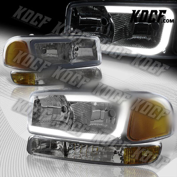 For 2000-2006 GMC Yukon XL 1500 2500 G2 DRL LED Smoke Amber Headlights+Bumper 4P - KOCF.com - Car Parts