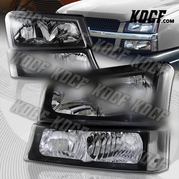 For 2003-2006 Chevy Silverado Avalanche 1500 2500 Black Head Lights+Bumper Lamp - KOCF.com - Car Parts