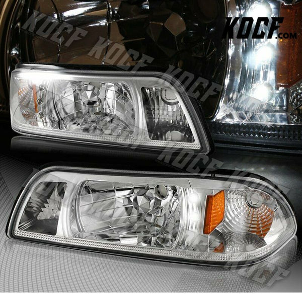 For 1987-1993 Ford Mustang 1-Piece Chrome Housing Headlights W/Amber Reflector - KOCF.com - Car Parts