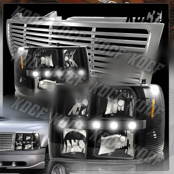 For 2000-2006 Chevy Suburban 1500 2500 LED DRL Black Headlights +Vertical Grille - KOCF.com - Car Parts