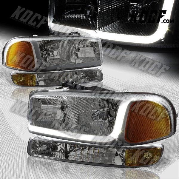 For GMC Sierra/Yukon XL 1500 2500 DRL LED Smoke Amber Headlights+Bumper Lamp 4PC - KOCF.com - Car Parts