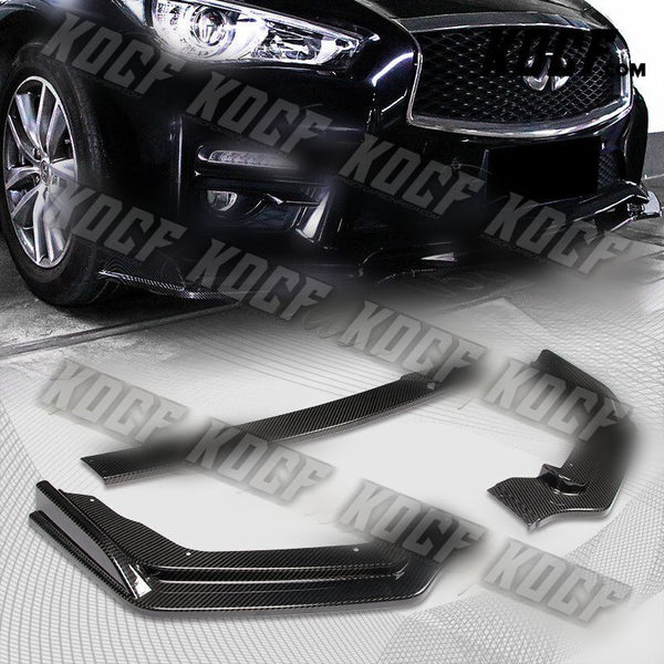 For 2014-2017 Infiniti Q50 Sport Real Carbon Front Bumper Body Spoiler Lip 3PCS - KOCF.com - Car Parts