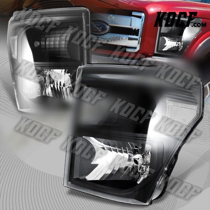 For 2011-2016 Ford F250/F350/F450 Super Duty Black Headlights W/Clear Reflector - KOCF.com - Car Parts