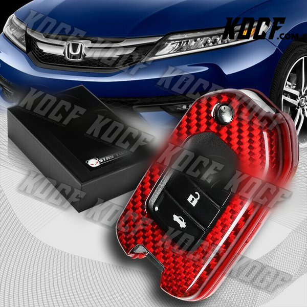 For Honda Accord/Civic/Odyssey Real Red Carbon Fiber Remote Key Shell Cover Case - KOCF.com - Car Parts