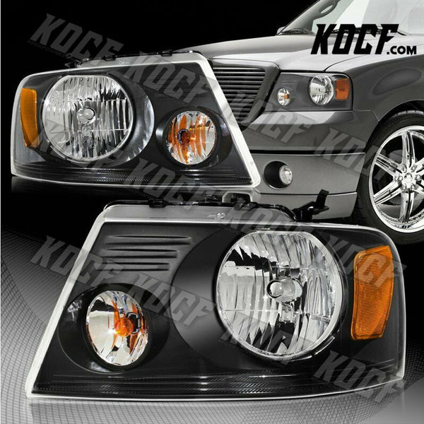 For Ford F-150/F150 Black Housing Clear Lens Headlights W/ Amber Reflector Lamps - KOCF.com - Car Parts