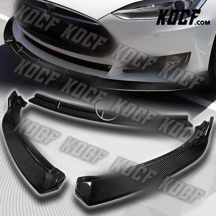 For 2012-2016 Tesla Model S Real Carbon Fiber Front Bumper Splitter Spoiler Lip - KOCF.com - Car Parts