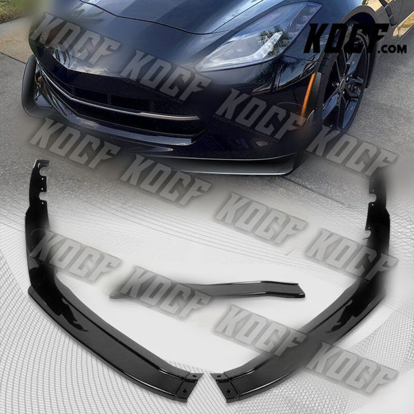 For 2014-2019 Chevy Corvette C7 Stage 3 Painted Black Front Bumper Spoiler Lip - KOCF.com - Car Parts