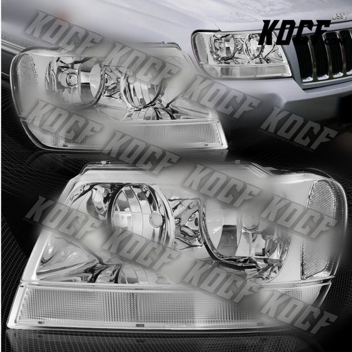 For 99-04 Jeep Grand Cherokee Chrome Housing Headlights W/ Clear Reflector Lamps - KOCF.com - Car Parts