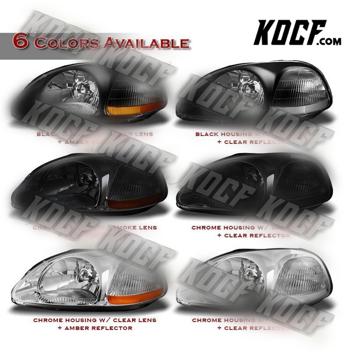 For 1996-1998 Honda Civic Chrome Housing Clear Lens Headlights W/Clear Reflector - KOCF.com - Car Parts