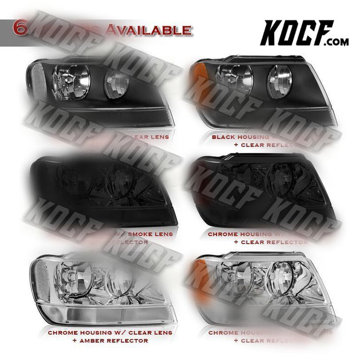 For 99-04 Jeep Grand Cherokee Chrome Housing Headlights W/ Clear Reflector Lamps - KOCF.com - Car Parts