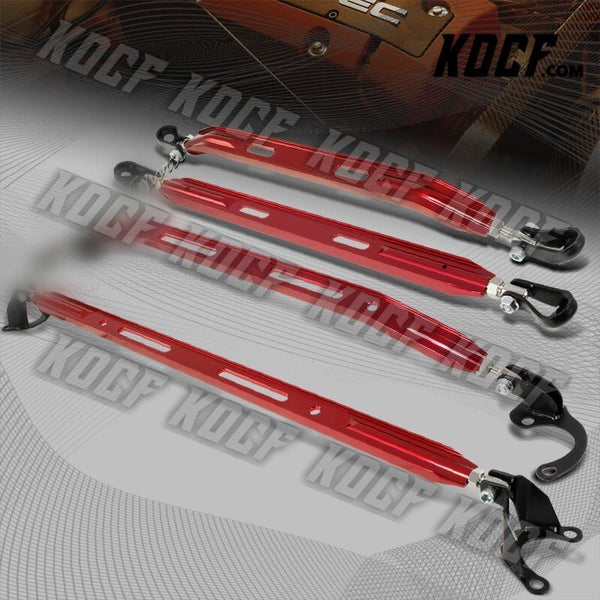 For 1990-2001 Acura Integra Red Aluminum Front+Rear+Upper+Lower Strut bar 4pc