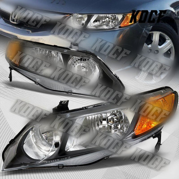 For 2006-2011 Honda Civic 4DR/Sedan Black Housing Headlights W/Amber Reflector