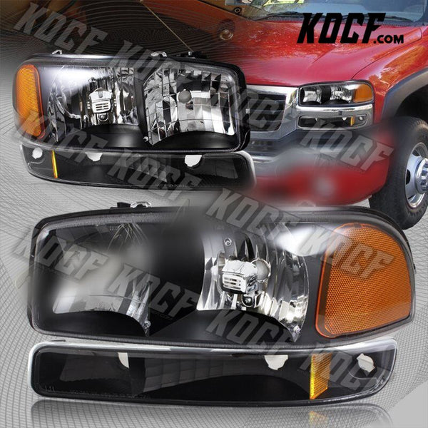 For 1999-2006 GMC Sierra 1500 2500 Black Headlights+Bumper W/Amber Reflector 4PC - KOCF.com - Car Parts