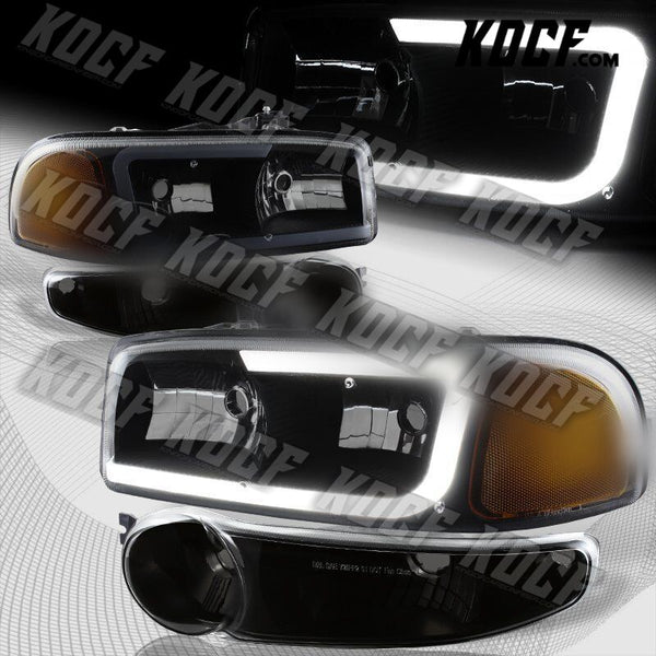 For GMC Sierra/Yukon XL 1500 Denali DRL LED Black Smoke Amber Headlights+Bumper - KOCF.com - Car Parts