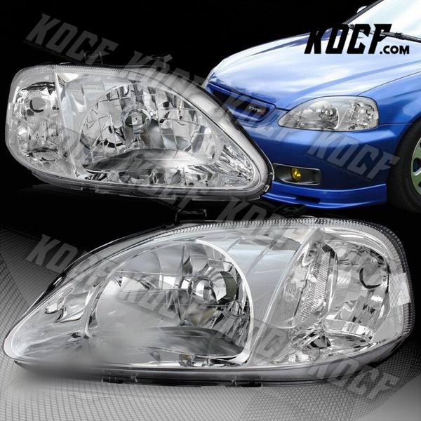 For 1999-2000 Honda Civic JDM Chrome Housing W/Clear Reflector Headlights Lamps - KOCF.com - Car Parts