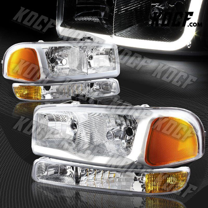 For GMC Sierra/Yukon XL 1500 2500 DRL LED Chrome Amber Headlights+Bumper Lamp 4P - KOCF.com - Car Parts