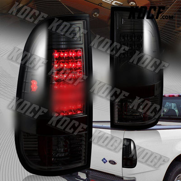 For 1997-2003 Ford F150 F250 Styleside Chrome Housing Smoke Lens LED Tail Lights