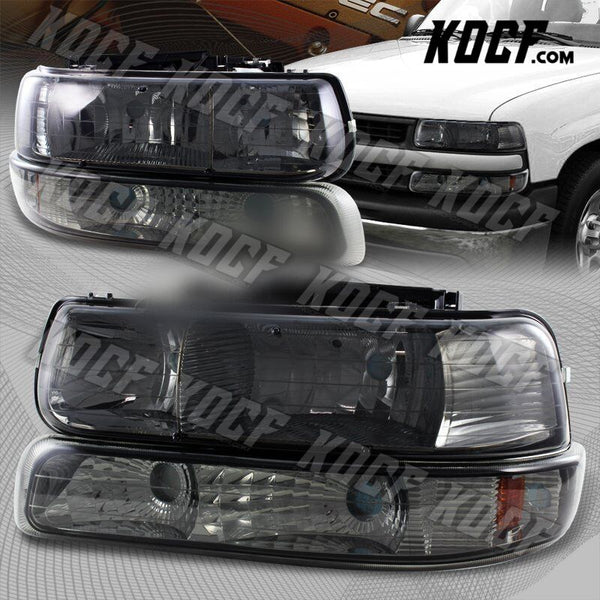 For 2000-2006 Chevy Suburban 1500 2500 Smoke Housing Headlights + Bumper Lamps