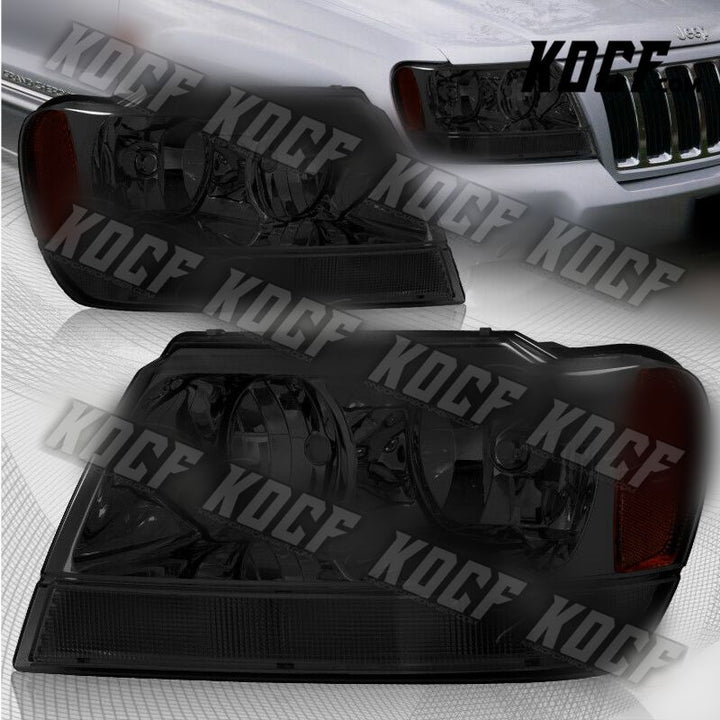 For 1999-2004 Jeep Grand Cherokee Smoke Housing Headlights W/ Amber Reflector - KOCF.com - Car Parts