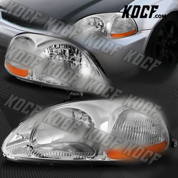 For 96-98 Honda Civic 2/3/4 DR Chrome Housing W/Amber Reflector Headlights Lamp - KOCF.com - Car Parts