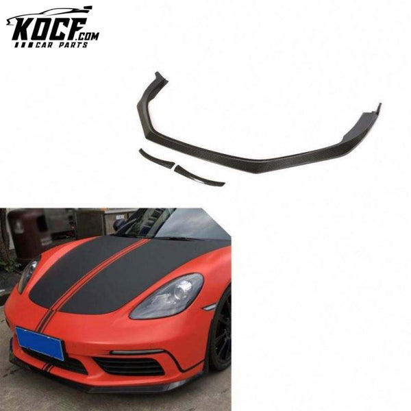 3pcs/set Carbon Fiber Front Lip for Porsche 718 Boxster Cayman 2016-2018