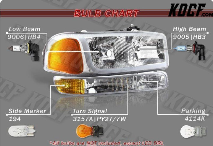 For GMC Sierra/Yukon XL 1500 2500 DRL LED Chrome Amber Headlights+Bumper Lamp 4P - KOCF.com - Car Parts