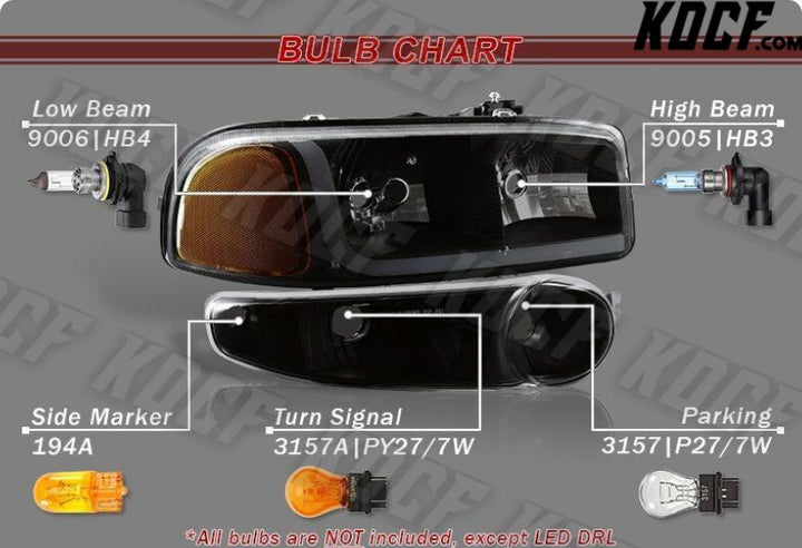 For GMC Sierra/Yukon XL 1500 Denali DRL LED Black Amber Smoke Headlights+Bumper - KOCF.com - Car Parts