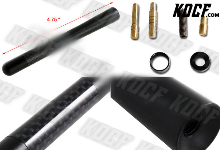 Universal JDM 4.75" Carbon Fiber Polished Black Aluminum Screw-On Short Antenna - KOCF.com - Car Parts