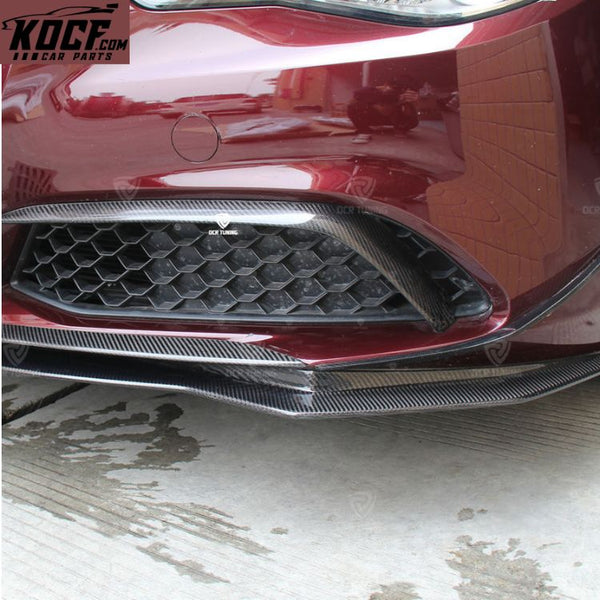 Real Carbon Fiber Front Canard Trims for Alfa Romeo Giulia 200HP Bumper Splitter Cover 4 PCS Set 4-Door Sedan 2016-Up