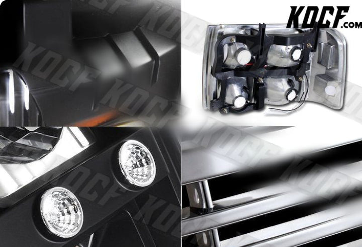 For 2000-2006 Chevy Suburban 1500 2500 LED DRL Black Headlights +Vertical Grille - KOCF.com - Car Parts