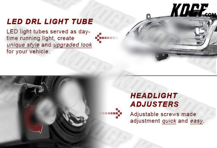 For 1998-2002 Honda Accord DRL LED Chrome Housing Headlights W/Clear Reflector - KOCF.com - Car Parts