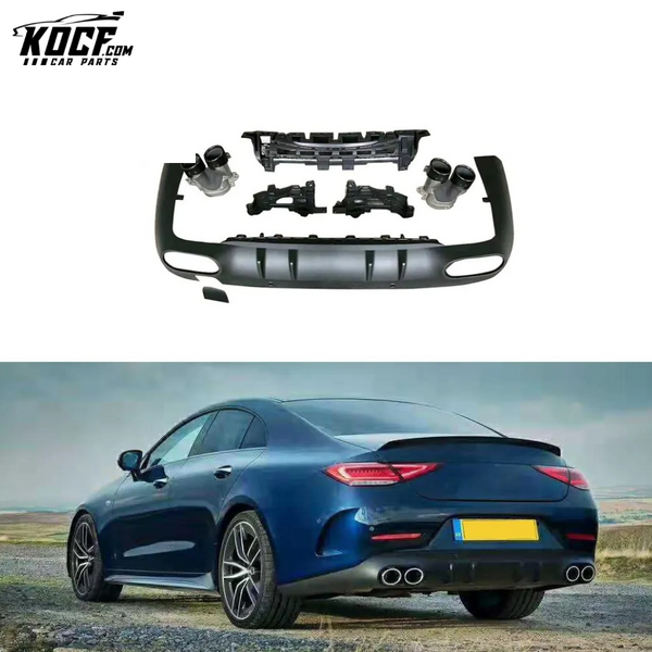 Black PP C257 Sport Rear Diffuser Lip with Steel Tail Pipes for Mercedes Benz CLS450 CLS500 CLS53 AMG 18-19