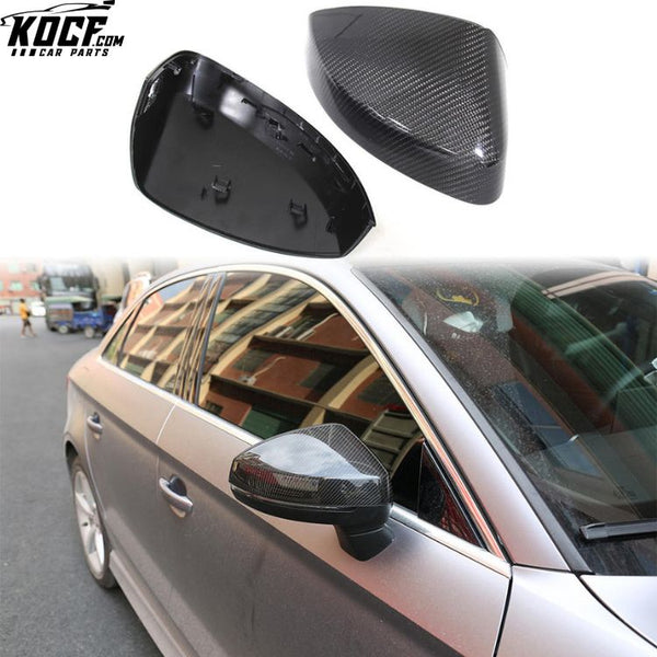 Replacement Mirror For Audi A3 S3 RS3 2014+ With Lane Assist Real Carbon Fiber Side Rearview Mirror Covers Housing