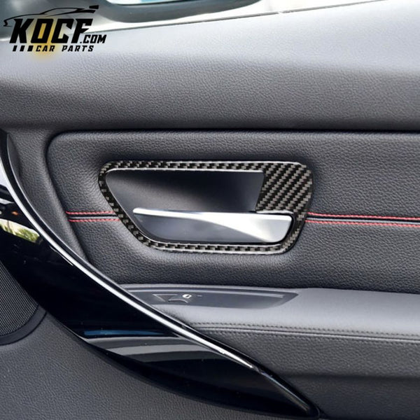 ES Car Interior Door Handle Cover Trim Fit For BMW 3 Series F30 Carbon Fiber Pattern Trim Handle Sticker innerdoor handle carbon