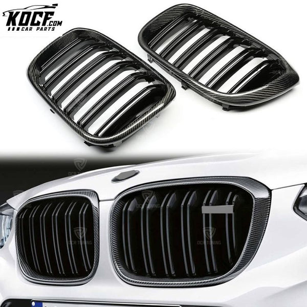 Carbon Fiber Front Grille Trim for BMW X3 G01 X4 G02 X3M F97 X4M F98 Front Air Vent Kidney Grill Dual-Slat Replacement type