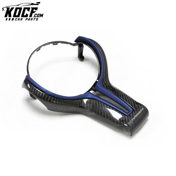 Interiors for BMW F80 M3 F82 M4 F10 M5 F06 F12 F13 M6 F15 X5M F16 X6M Carbon Fiber Steering Wheel Trim cover + Blue inner trim