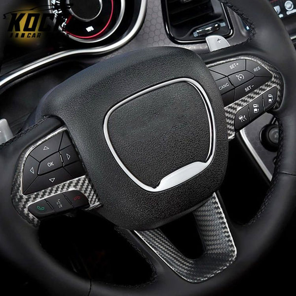 Carbon Fiber Car Interior Accessories Steering Wheel Button Frame Cover For Dodge Challenger