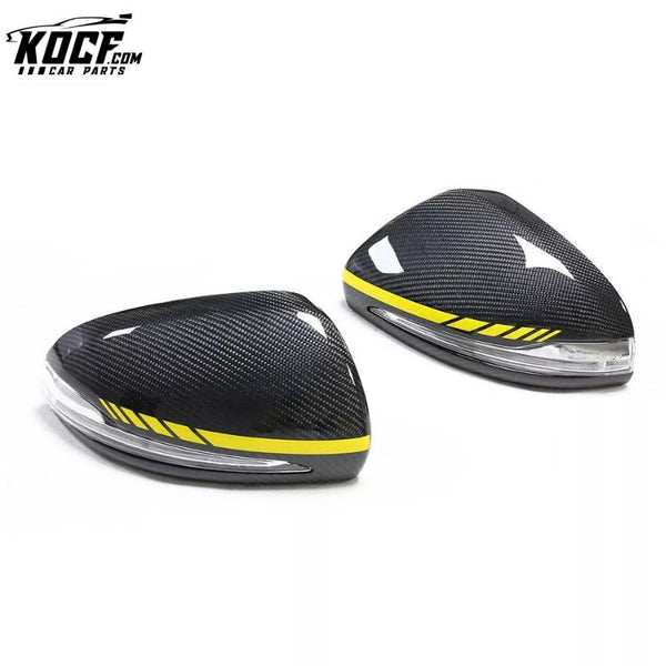 Carbon Fiber Wing Mirror Cover for Mercedes-Benz W205/W222/W238/W257/AMG GT53 LHD C63 E63 S63 Clip on Shell With Yellow Stripe