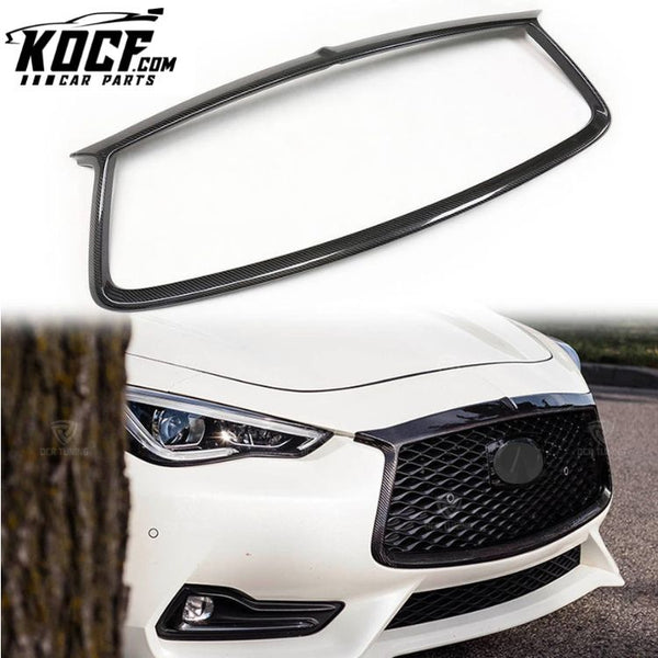 Dry Carbon Fiber Front Grille for Infiniti Q60 Q60S Sport Front Kidney Grill Overlay 2016+ Accessories Bumper Air Vent Trim