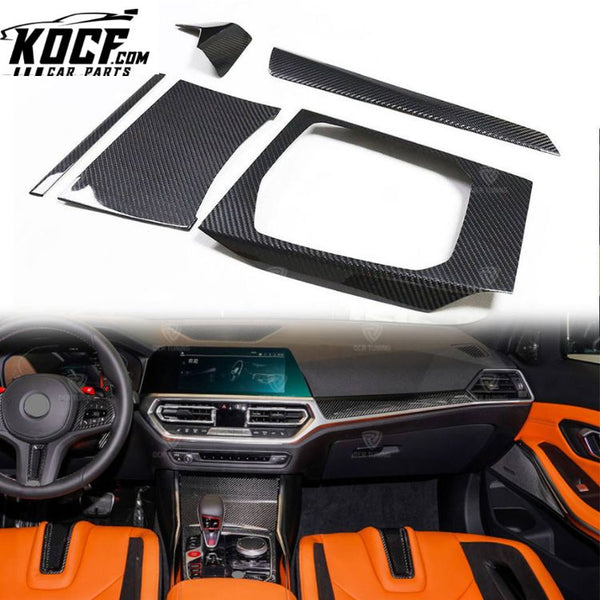 For BMW NEW M Ser M3 G80 M4 G82 Dry Carbon Fiber Interior Trims Console Cover Add on 5 pcs/set Moulding Overlays