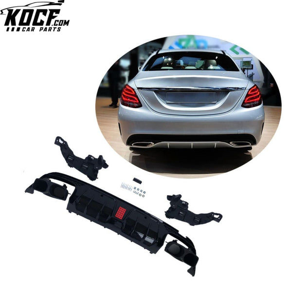 Carbon Pattern W205 C250 Rear Bumper Diffuser Lip for Benz W205 C250 C300 Sport Sedan C43 C63 with Exhaust Tips