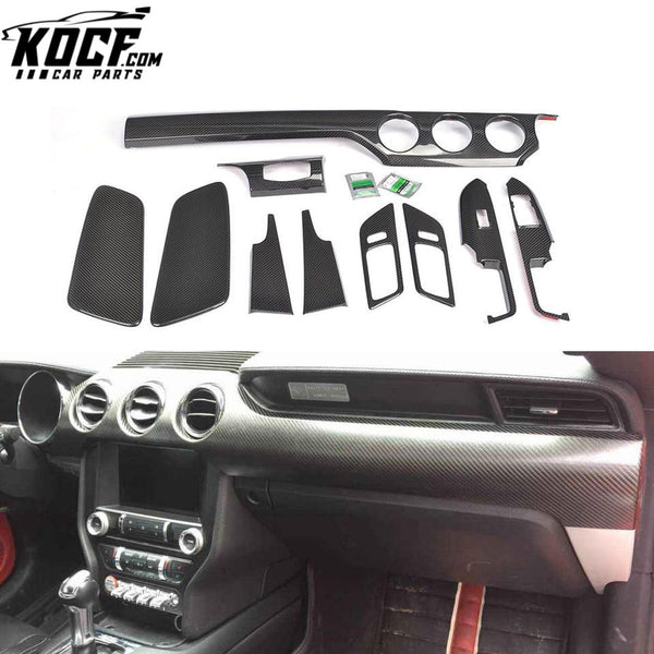 10pcs/set Carbon Fiber Interior Dash Trim for Ford Mustang 2015-2016