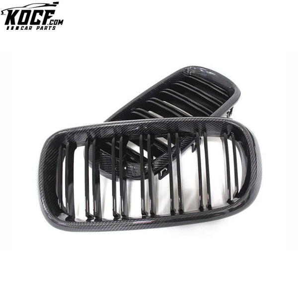 Dual Slat Front Grille For BMW X5 F15 X6 F16 2014-2018 Real Carbon Fiber Glossy Kidney Grill