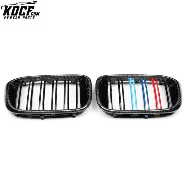 For BMW X3 G01 X4 G02 X3M F97 X4M F98 Carbon Fiber Front Grille Trim Air Vent Kidney Grill Dual-Slat with Tri-color